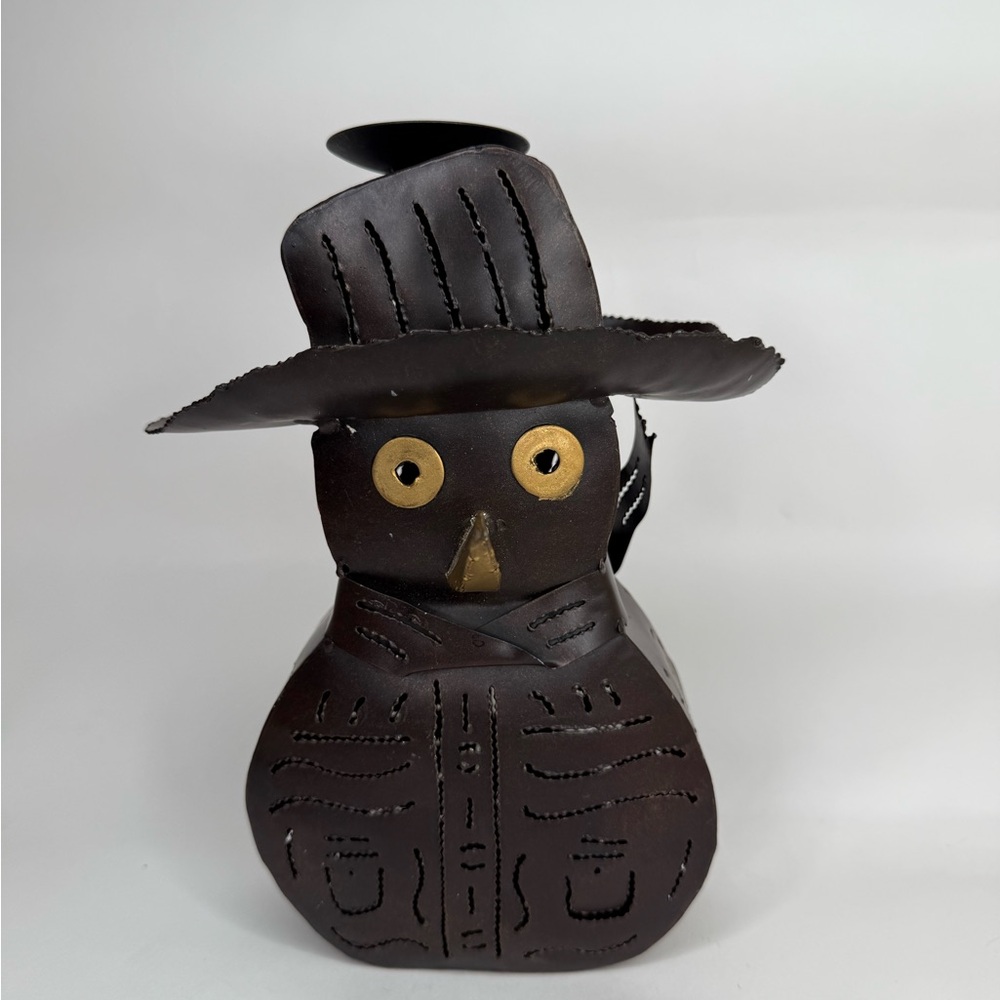 Brown Metal Owl Snowman candle Holder Decor